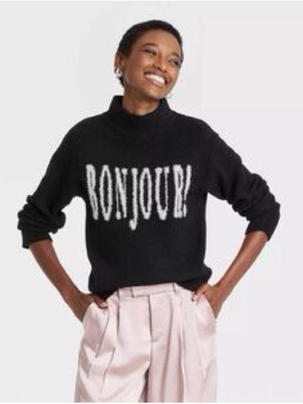 A New Day Black Mock Neck Bonjour Sweater